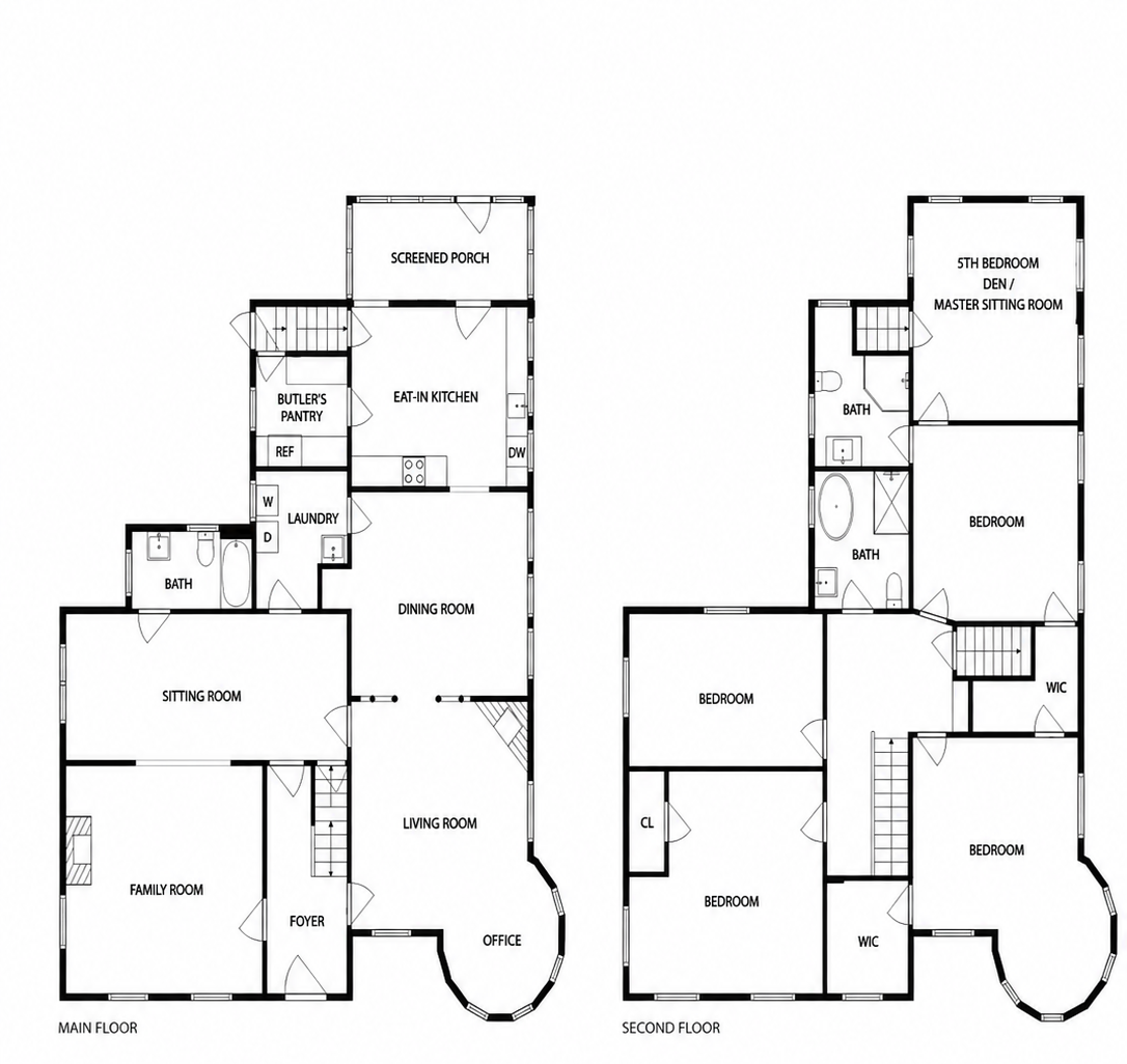 The Laurel Farmhouse floor plan — main floor and second floor